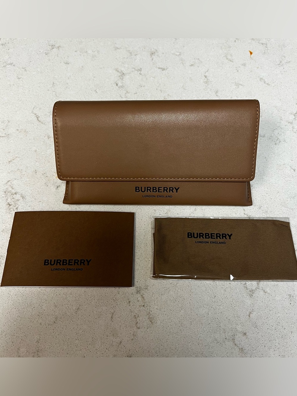 Burberry Brown Leather Glasses Case with Logo